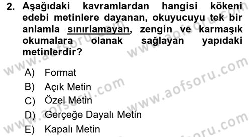 Radyo ve Televizyon Programcılığının Temel Kavramları Dersi 2016 - 2017 Yılı (Vize) Ara Sınav Soruları 2. Soru