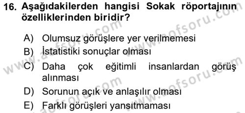 Radyo ve Televizyon Programcılığının Temel Kavramları Dersi 2017 - 2018 Yılı (Final) Dönem Sonu Sınav Soruları 16. Soru