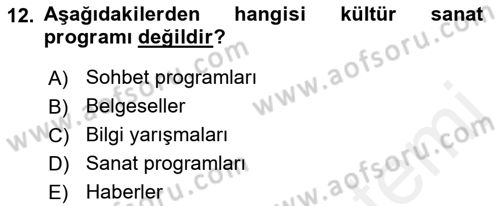 Radyo ve Televizyon Programcılığının Temel Kavramları Dersi 2018 - 2019 Yılı (Vize) Ara Sınav Soruları 12. Soru