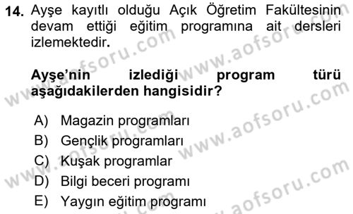 Radyo ve Televizyon Programcılığının Temel Kavramları Dersi 2018 - 2019 Yılı (Vize) Ara Sınav Soruları 14. Soru