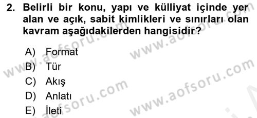 Radyo ve Televizyon Programcılığının Temel Kavramları Dersi 2018 - 2019 Yılı (Final) Dönem Sonu Sınav Soruları 2. Soru