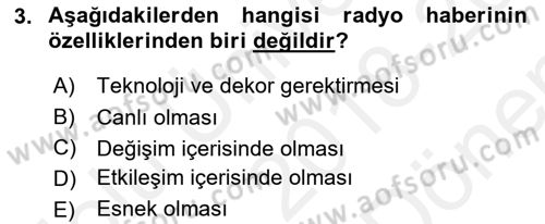 Radyo ve Televizyon Programcılığının Temel Kavramları Dersi 2018 - 2019 Yılı (Final) Dönem Sonu Sınav Soruları 3. Soru