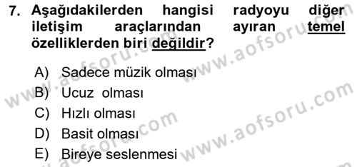 Radyo ve Televizyon Programcılığının Temel Kavramları Dersi 2018 - 2019 Yılı (Final) Dönem Sonu Sınav Soruları 7. Soru