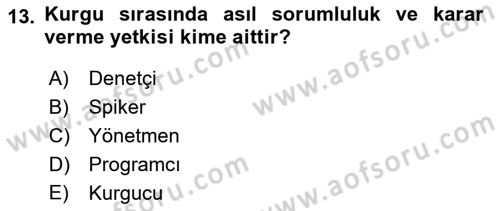 Radyo ve Televizyon Programcılığının Temel Kavramları Dersi 2018 - 2019 Yılı Yaz Okulu Sınav Soruları 13. Soru