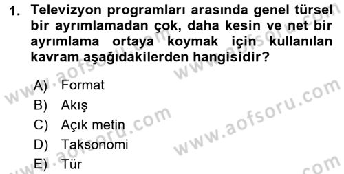 Radyo ve Televizyon Programcılığının Temel Kavramları Dersi 2019 - 2020 Yılı (Vize) Ara Sınav Soruları 1. Soru