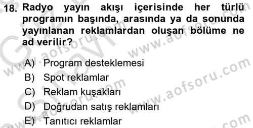 Radyo ve Televizyon Programcılığının Temel Kavramları Dersi 2019 - 2020 Yılı (Vize) Ara Sınav Soruları 18. Soru