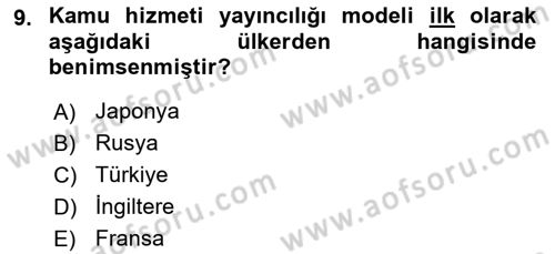 Radyo ve Televizyon Programcılığının Temel Kavramları Dersi 2019 - 2020 Yılı (Vize) Ara Sınav Soruları 9. Soru