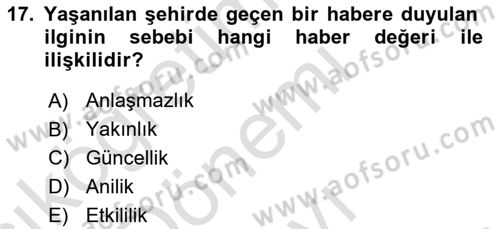 Radyo ve Televizyon Programcılığının Temel Kavramları Dersi 2019 - 2020 Yılı (Final) Dönem Sonu Sınav Soruları 17. Soru