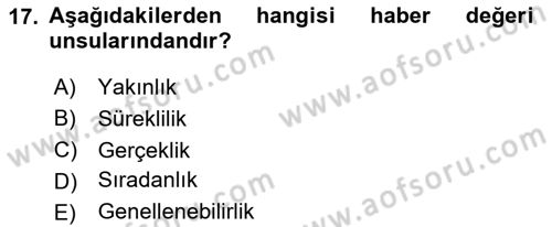 Radyo ve Televizyon Programcılığının Temel Kavramları Dersi 2020 - 2021 Yılı Yaz Okulu Sınav Soruları 17. Soru