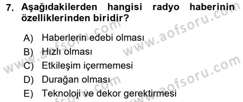 Radyo ve Televizyon Programcılığının Temel Kavramları Dersi 2020 - 2021 Yılı Yaz Okulu Sınav Soruları 7. Soru