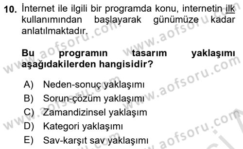 Radyo ve Televizyon Programcılığının Temel Kavramları Dersi 2021 - 2022 Yılı (Final) Dönem Sonu Sınavı 10. Soru