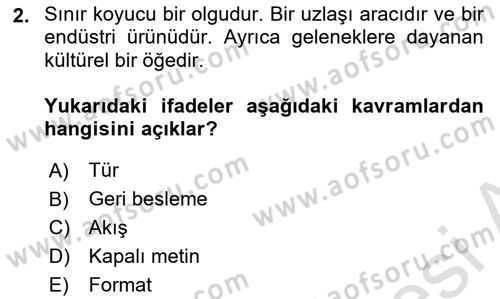 Radyo ve Televizyon Programcılığının Temel Kavramları Dersi 2021 - 2022 Yılı (Final) Dönem Sonu Sınavı 2. Soru