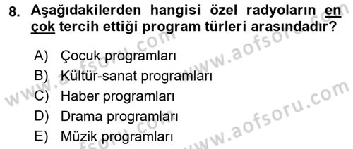 Radyo ve Televizyon Programcılığının Temel Kavramları Dersi 2021 - 2022 Yılı (Final) Dönem Sonu Sınavı 8. Soru