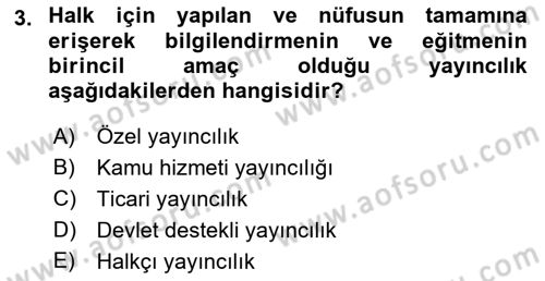 Radyo ve Televizyon Programcılığının Temel Kavramları Dersi 2021 - 2022 Yılı Yaz Okulu Sınav Soruları 3. Soru