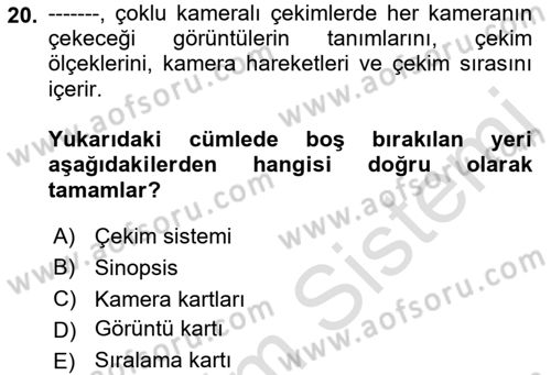 Radyo ve Televizyon Programcılığının Temel Kavramları Dersi 2022 - 2023 Yılı (Final) Dönem Sonu Sınav Soruları 20. Soru