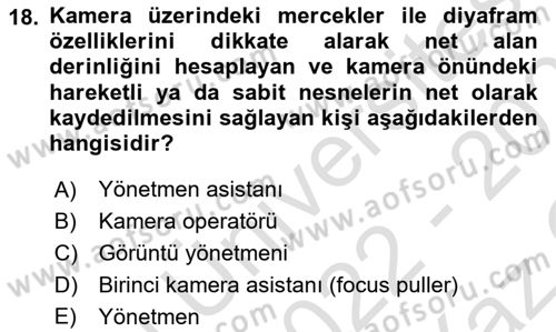 Radyo ve Televizyon Programcılığının Temel Kavramları Dersi 2022 - 2023 Yılı Yaz Okulu Sınav Soruları 18. Soru
