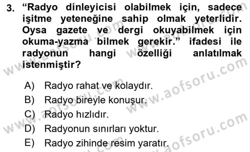 Radyo ve Televizyon Programcılığının Temel Kavramları Dersi 2022 - 2023 Yılı Yaz Okulu Sınav Soruları 3. Soru
