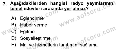 Radyo ve Televizyon Programcılığının Temel Kavramları Dersi 2022 - 2023 Yılı Yaz Okulu Sınav Soruları 7. Soru