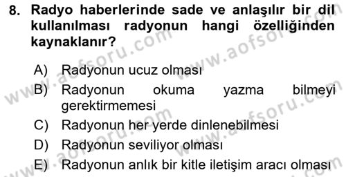 Radyo ve Televizyon Programcılığının Temel Kavramları Dersi 2022 - 2023 Yılı Yaz Okulu Sınav Soruları 8. Soru