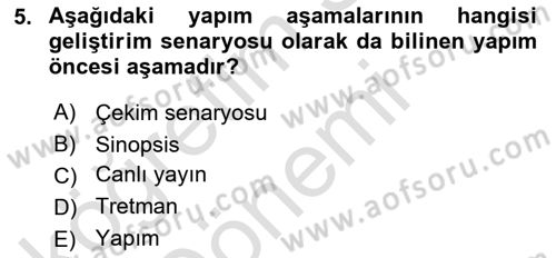 Radyo ve Televizyon Programcılığının Temel Kavramları Dersi Ara Sınavı Deneme Sınav Soruları 5. Soru