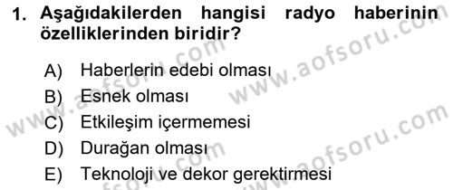 Radyo ve Televizyon Programcılığının Temel Kavramları Dersi 2023 - 2024 Yılı (Final) Dönem Sonu Sınavı 1. Soru