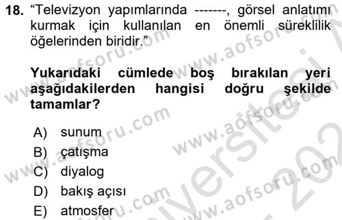 Radyo ve Televizyon Programcılığının Temel Kavramları Dersi 2023 - 2024 Yılı (Final) Dönem Sonu Sınavı 18. Soru