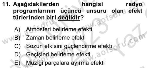 Radyo ve Televizyon Programcılığının Temel Kavramları Dersi 2023 - 2024 Yılı Yaz Okulu Sınav Soruları 11. Soru