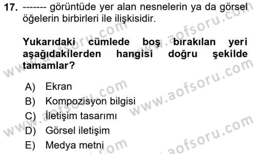 Radyo ve Televizyon Programcılığının Temel Kavramları Dersi 2023 - 2024 Yılı Yaz Okulu Sınav Soruları 17. Soru