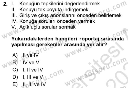 Radyo ve Televizyon Programcılığının Temel Kavramları Dersi 2023 - 2024 Yılı Yaz Okulu Sınav Soruları 2. Soru
