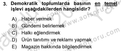 Radyo ve Televizyon Programcılığının Temel Kavramları Dersi 2023 - 2024 Yılı Yaz Okulu Sınav Soruları 3. Soru