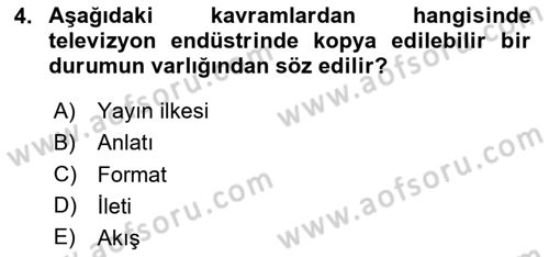 Radyo ve Televizyon Programcılığının Temel Kavramları Dersi 2023 - 2024 Yılı Yaz Okulu Sınav Soruları 4. Soru