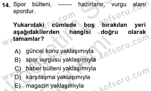 Radyo ve Televizyon Programcılığının Temel Kavramları Dersi 2024 - 2025 Yılı (Vize) Ara Sınav Soruları 14. Soru