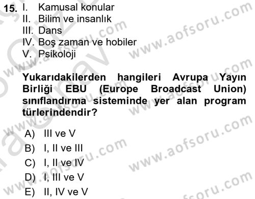 Radyo ve Televizyon Programcılığının Temel Kavramları Dersi 2024 - 2025 Yılı (Vize) Ara Sınav Soruları 15. Soru