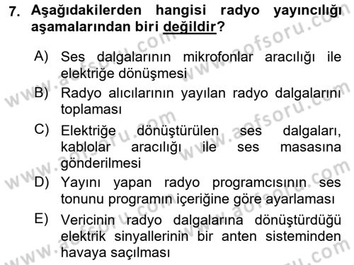 Radyo ve Televizyon Programcılığının Temel Kavramları Dersi 2024 - 2025 Yılı (Vize) Ara Sınav Soruları 7. Soru