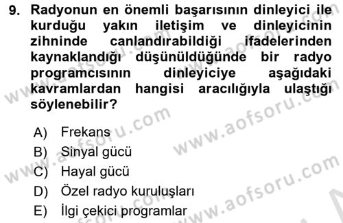 Radyo ve Televizyon Programcılığının Temel Kavramları Dersi 2024 - 2025 Yılı (Vize) Ara Sınav Soruları 9. Soru