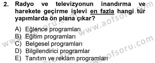 Radyo ve Televizyonda Program Yapımı Dersi 2012 - 2013 Yılı (Vize) Ara Sınavı 2. Soru