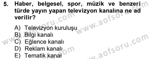 Radyo ve Televizyonda Program Yapımı Dersi 2012 - 2013 Yılı (Vize) Ara Sınavı 5. Soru