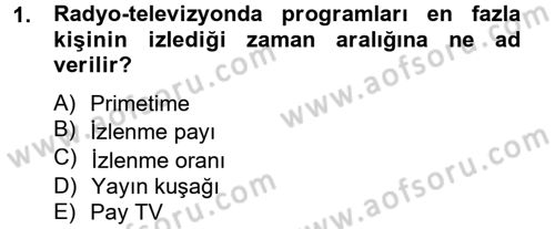 Radyo ve Televizyonda Program Yapımı Dersi 2012 - 2013 Yılı (Final) Dönem Sonu Sınav Soruları 1. Soru