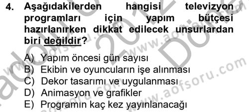 Radyo ve Televizyonda Program Yapımı Dersi 2012 - 2013 Yılı (Final) Dönem Sonu Sınav Soruları 4. Soru
