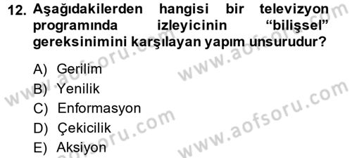 Radyo ve Televizyonda Program Yapımı Dersi 2013 - 2014 Yılı (Vize) Ara Sınav Soruları 12. Soru
