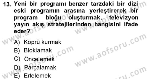 Radyo ve Televizyonda Program Yapımı Dersi 2013 - 2014 Yılı (Vize) Ara Sınav Soruları 13. Soru
