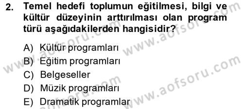 Radyo ve Televizyonda Program Yapımı Dersi 2013 - 2014 Yılı (Vize) Ara Sınav Soruları 2. Soru