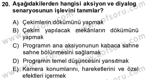 Radyo ve Televizyonda Program Yapımı Dersi 2013 - 2014 Yılı (Vize) Ara Sınav Soruları 20. Soru