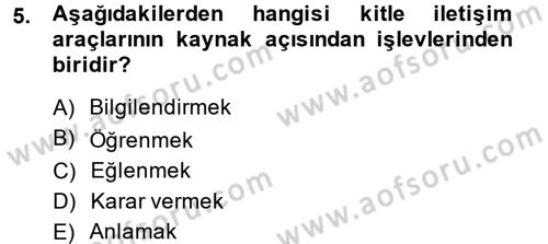 Radyo ve Televizyonda Program Yapımı Dersi 2013 - 2014 Yılı (Vize) Ara Sınav Soruları 5. Soru
