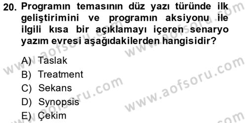 Radyo ve Televizyonda Program Yapımı Dersi 2014 - 2015 Yılı (Vize) Ara Sınav Soruları 20. Soru