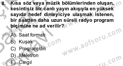 Radyo ve Televizyonda Program Yapımı Dersi 2014 - 2015 Yılı (Vize) Ara Sınav Soruları 8. Soru