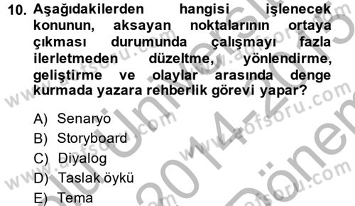Radyo ve Televizyonda Program Yapımı Dersi 2014 - 2015 Yılı (Final) Dönem Sonu Sınav Soruları 10. Soru