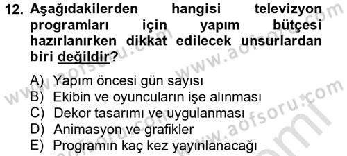 Radyo ve Televizyonda Program Yapımı Dersi 2014 - 2015 Yılı Tek Ders Sınav Soruları 12. Soru