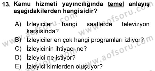 Radyo ve Televizyonda Program Yapımı Dersi 2015 - 2016 Yılı (Vize) Ara Sınav Soruları 13. Soru