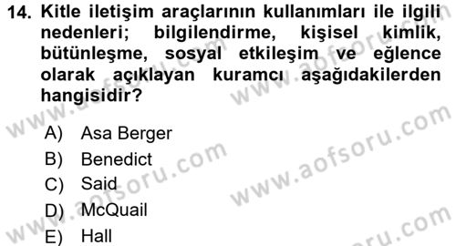 Radyo ve Televizyonda Program Yapımı Dersi 2015 - 2016 Yılı (Vize) Ara Sınav Soruları 14. Soru